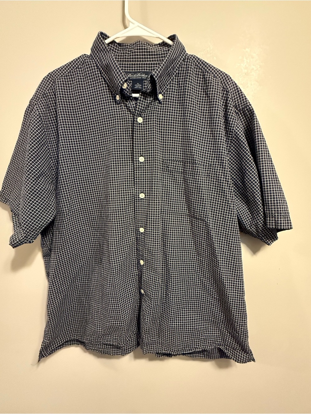 Brooks Brothers Navy and White Check Short-Sleeve Button-Down Shirt